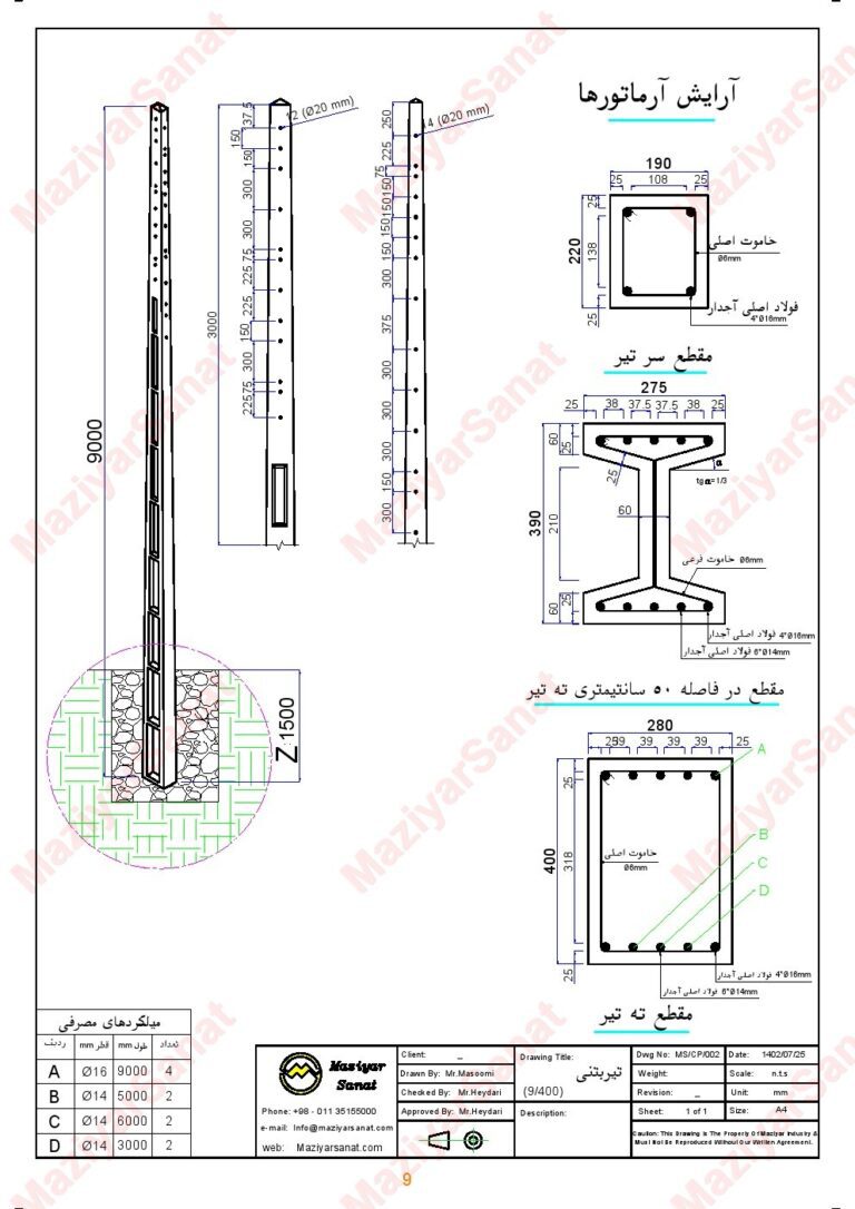 تير بتني چهارگوش 9400