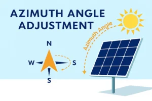 تنظیم زاویه آزیموت پنل خورشیدی به صورت موفقیتآمیز: نمایی از آرایه نصب شده با رعایت جهتگیری ایدهآل برای تابش مستقیم.