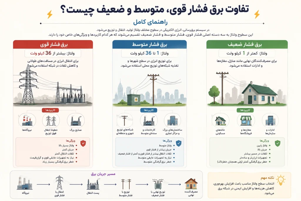 تفاوت برق فشار قوی، متوسط و ضعیف چیست؟